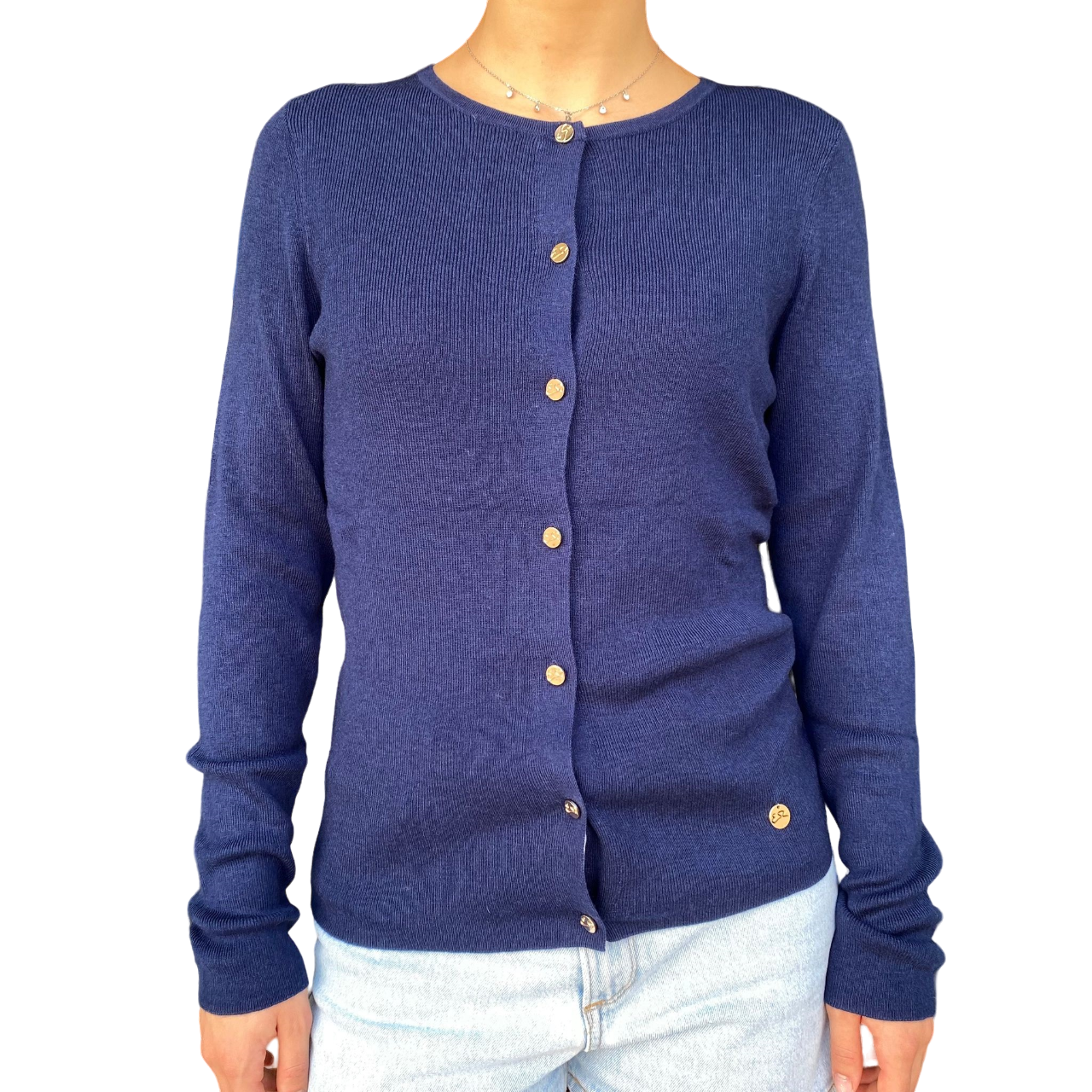 Yes Zee maglioncino cardigan da donna con collo dolcevita M059 0710 blu