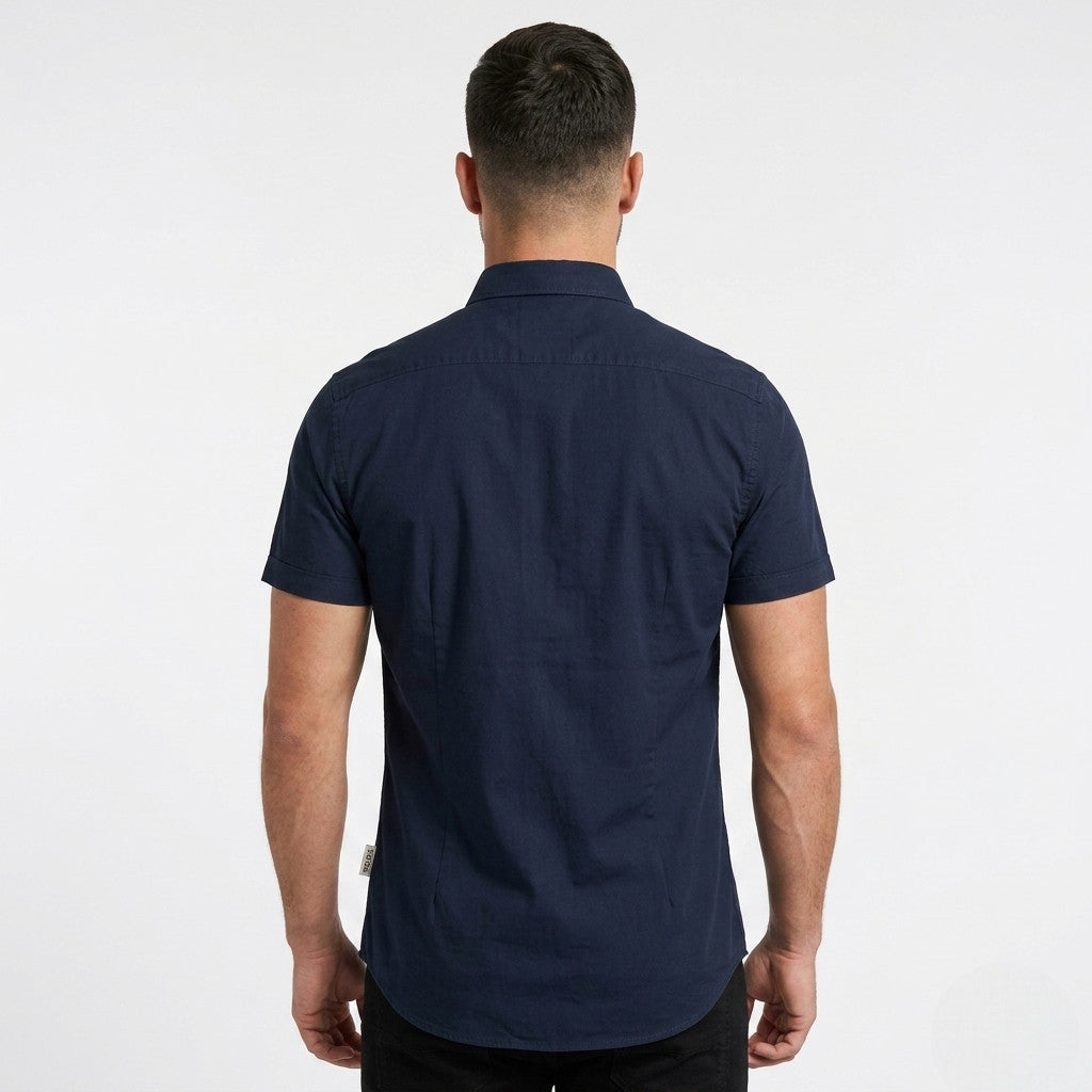 Yes Zee Camicia da uomo manica corta in misto lino 0721 C721 UL00 0710 blu