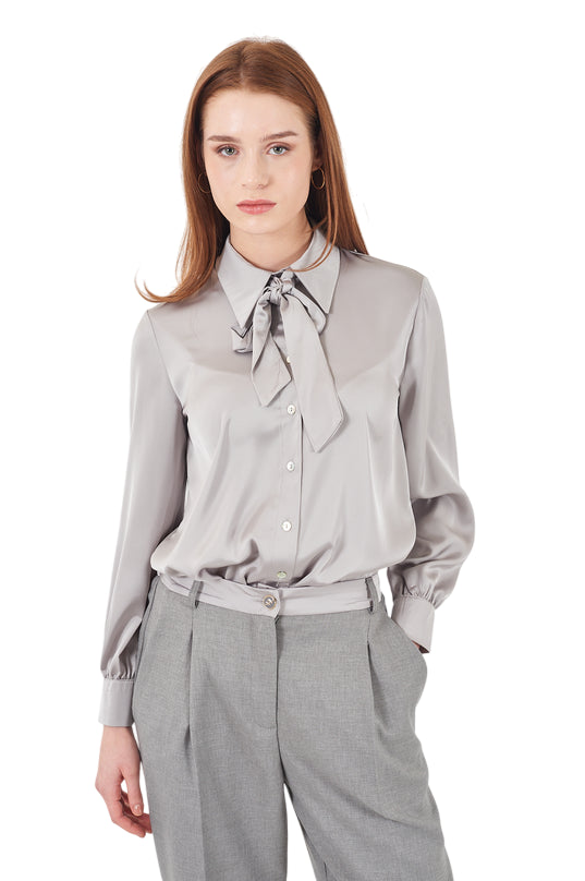 Yes Zee Camicia in Raso con Fiocco 1422 C019 0846 Grigio