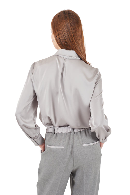 Yes Zee Camicia in Raso con Fiocco 1422 C019 0846 Grigio - retro 