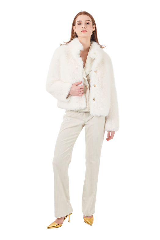 Yes Zee Giacca corta ecopelliccia donna  G004 0157 - Avorio - front 