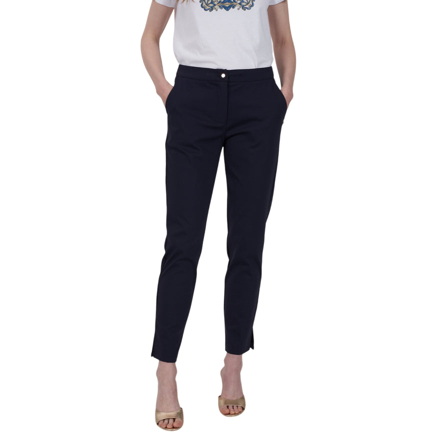Yes Zee Pantalone Donna Chinos in Punto Milano 1016 P378 CE00 Blu - Vista Frontale