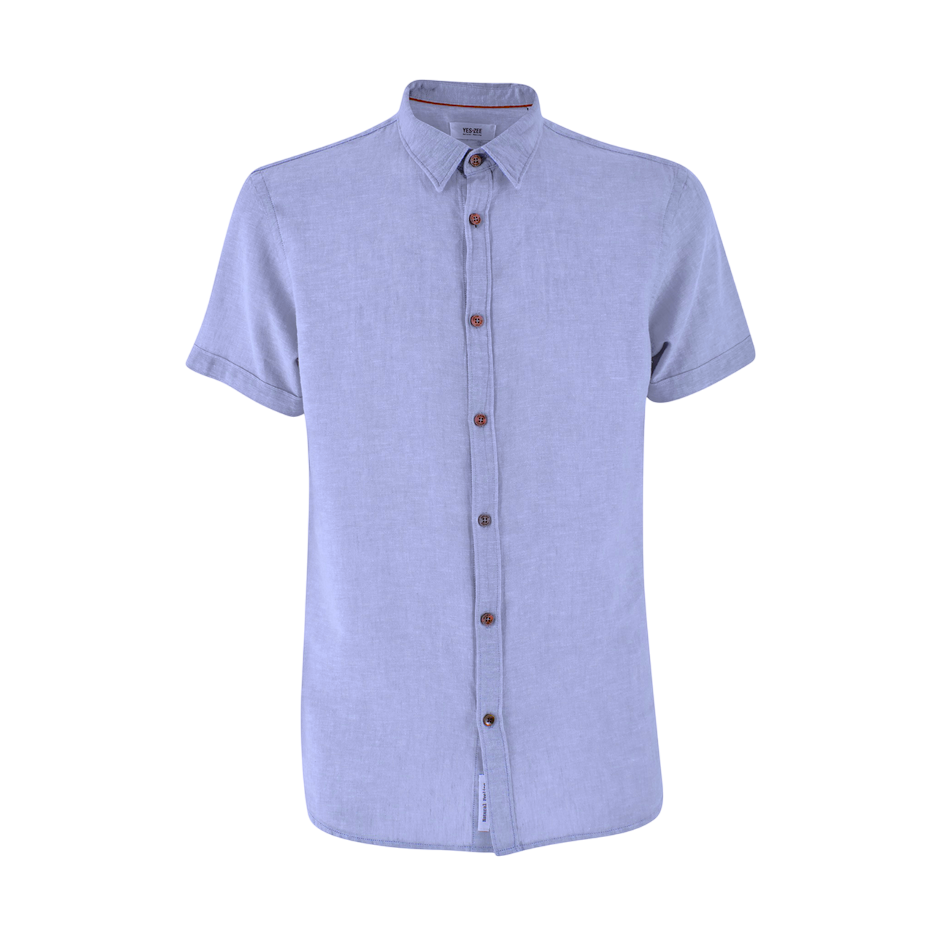 Yes Zee camicia da uomo manica corta in misto lino 0733 C721 UM00 0732 blu