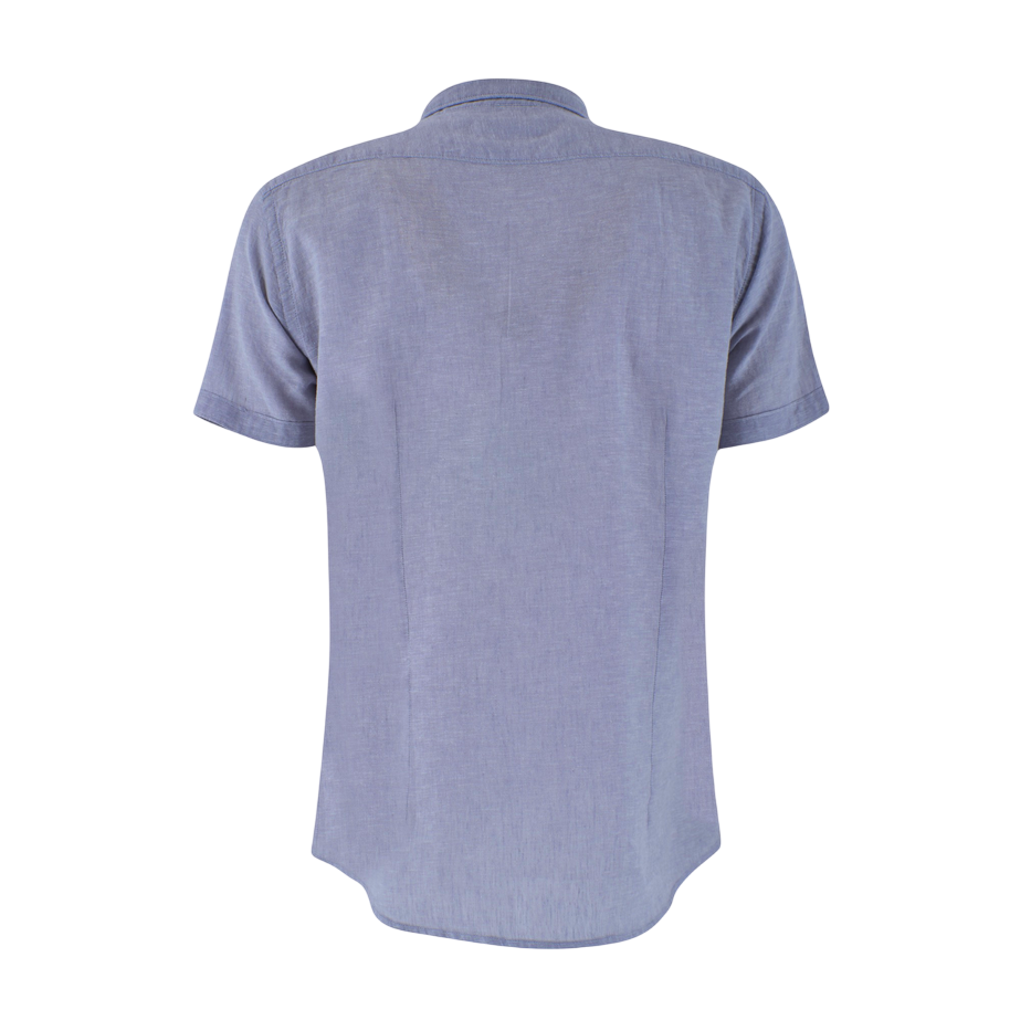 Yes Zee camicia da uomo manica corta in misto lino 0733 C721 UM00 0732 blu