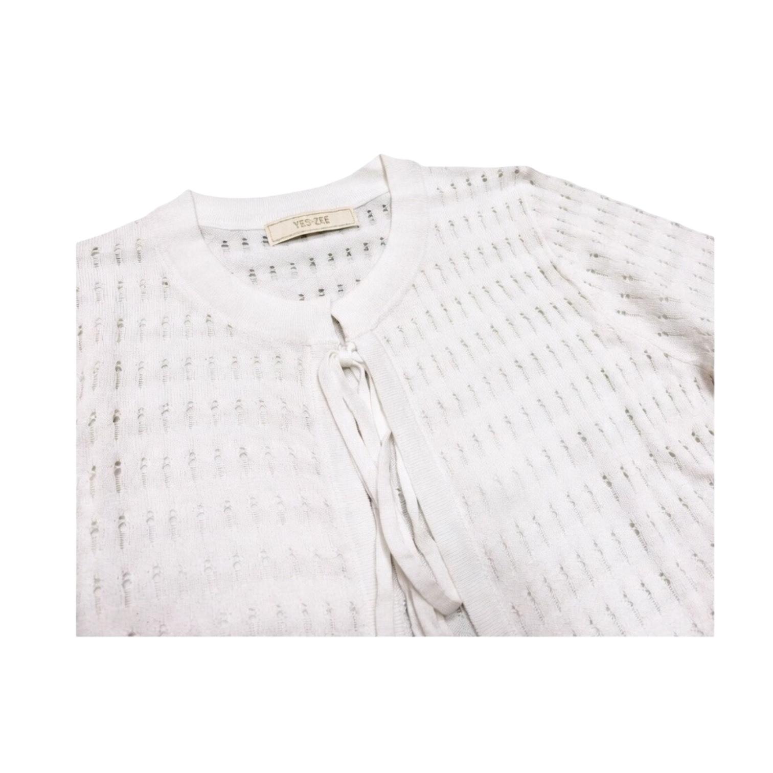 Yes Zee maglia corta da donna con allaccio e coulisse M446/BR00 0107 gesso