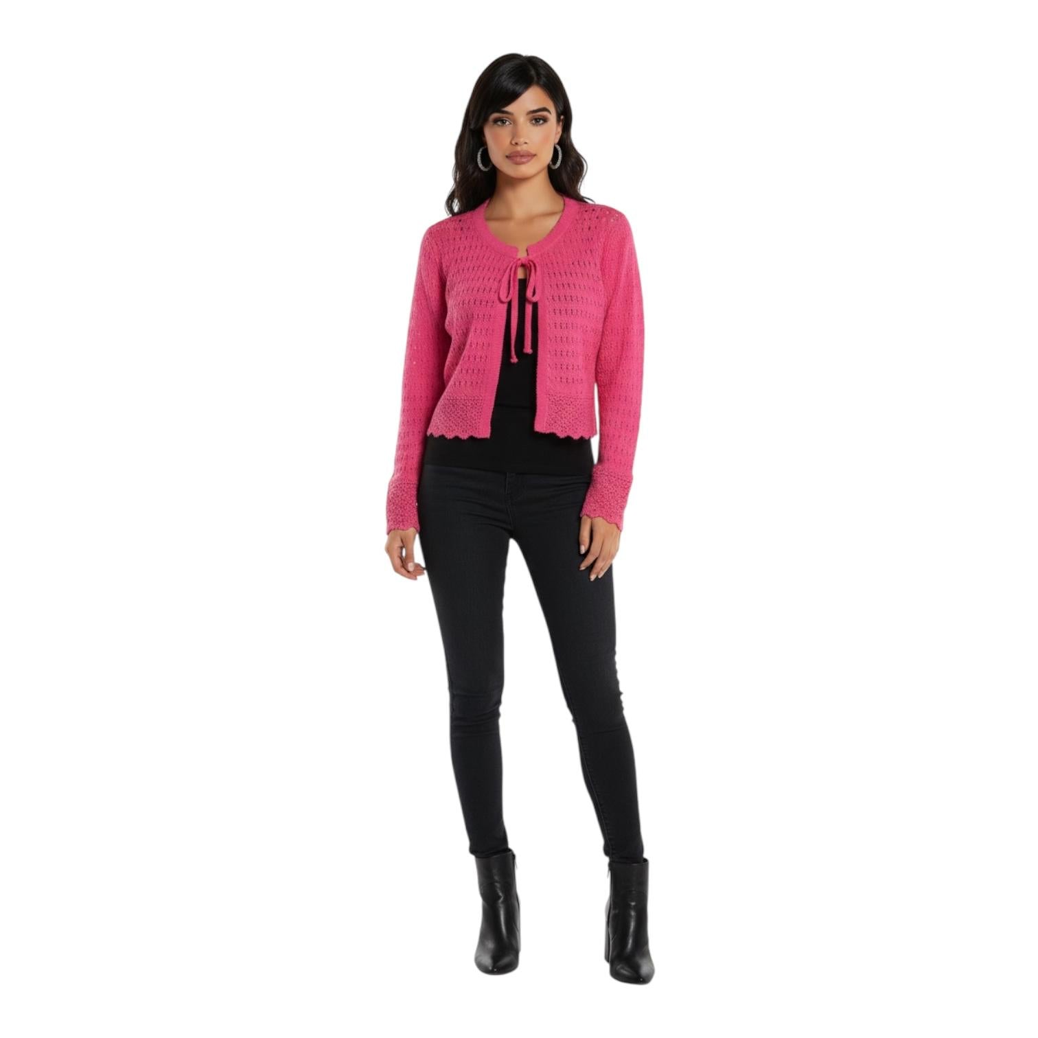 Yes Zee maglia corta da donna con allaccio e coulisse M446/BR00 0424 fucsia