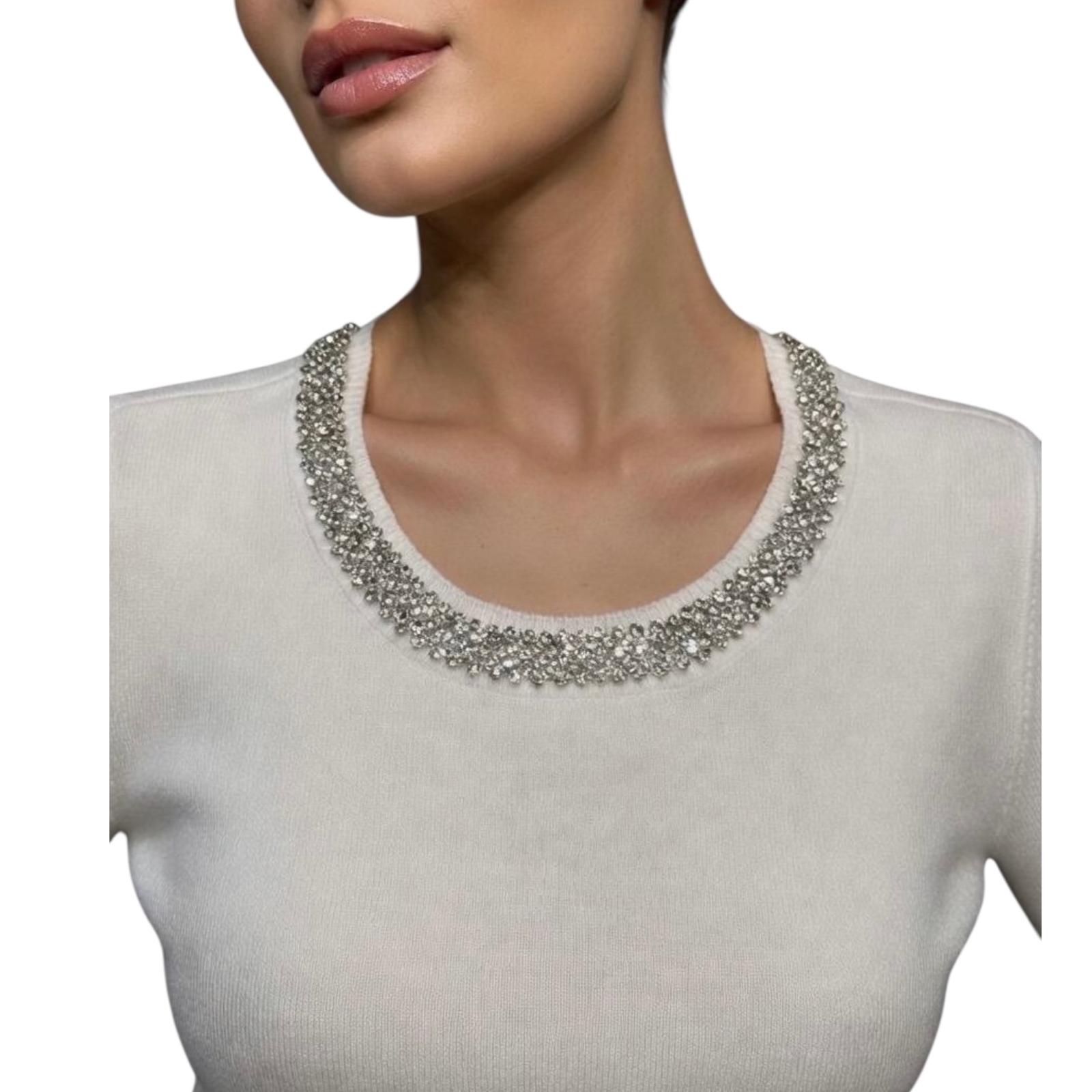 Yes Zee maglia da donna con applicazioni gioiello M243/IF00 0107 gesso