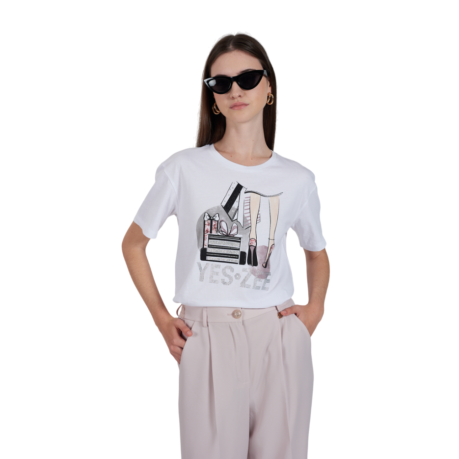 Yes Zee maglietta manica corta da donna con stampa REGALI 1441 T269 S100 0101 bianco