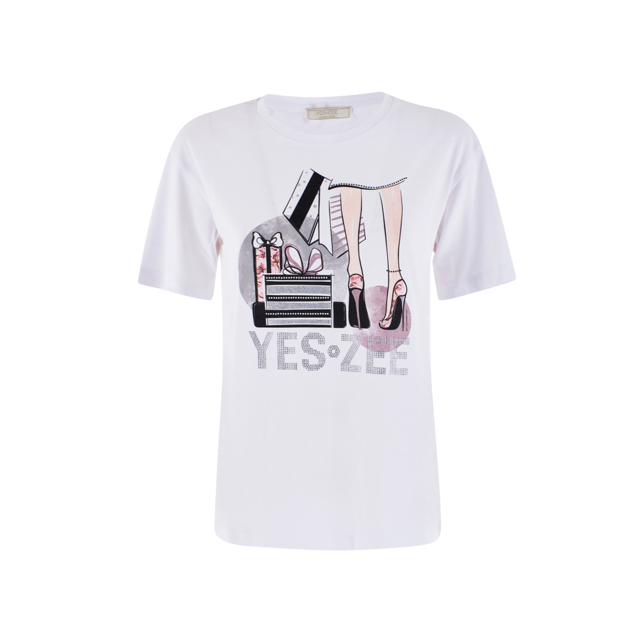 Yes Zee maglietta manica corta da donna con stampa REGALI 1441 T269 S100 0101 bianco