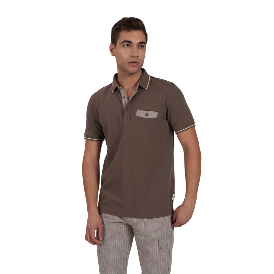 Yes Zee polo manica corta da uomo con finto taschino 0709 T716 S400 0232 marrone