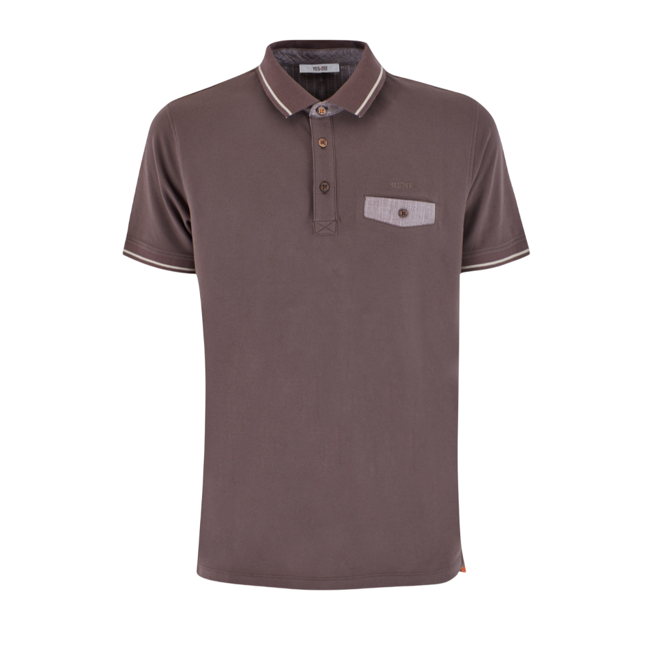 Yes Zee polo manica corta da uomo con finto taschino 0709 T716 S400 0232 marrone