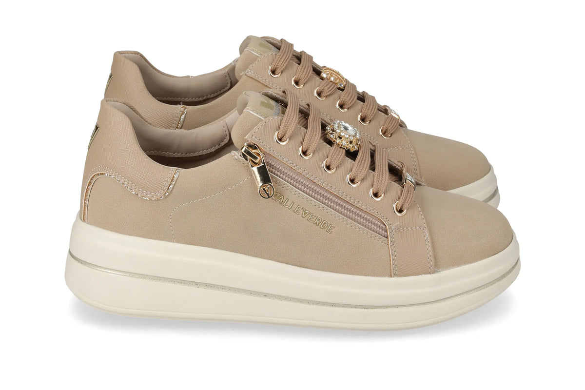 Valleverde scarpa sneakers donna con zeppa 35497 sabbia