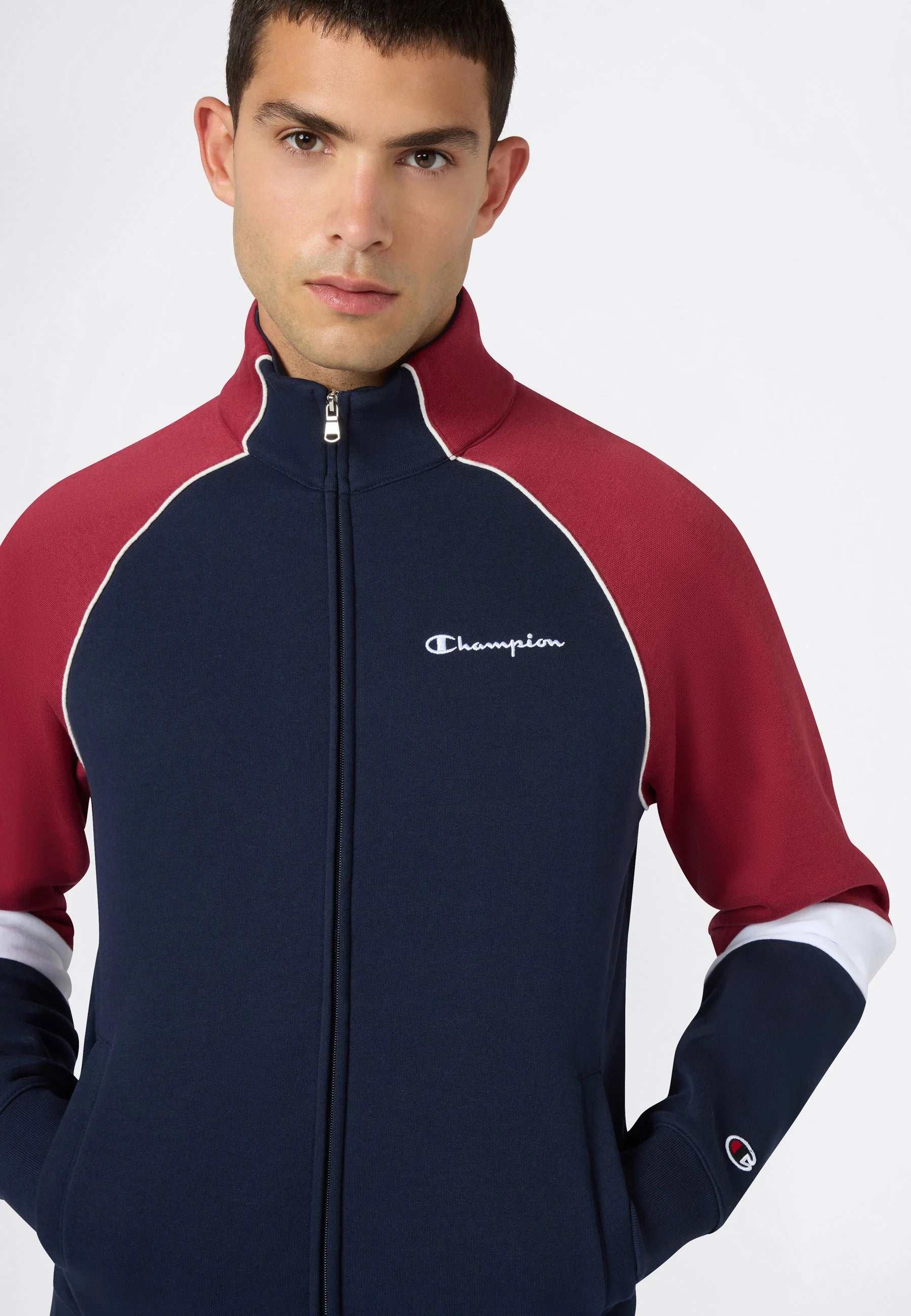 Champion tuta sportiva uomo con cappuccio in cotone felpato 222692-BS501 blu-rosso