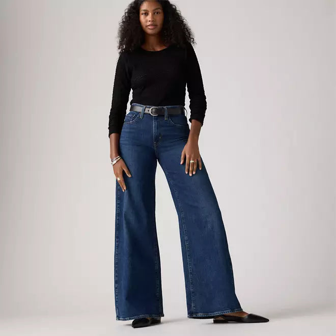 Levi's pantalone jeans da donna 728 a vita alta con gamba ampia blu