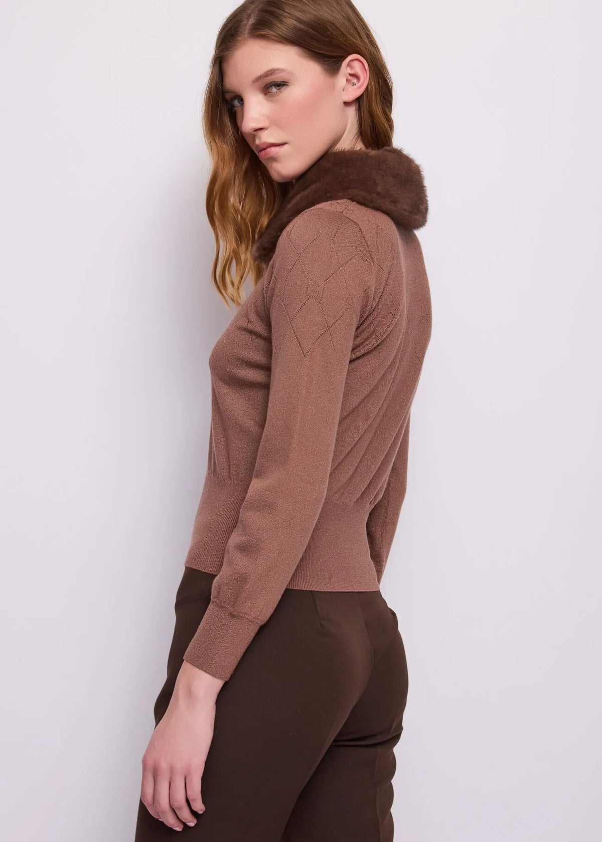 Gaudì Polo donna con collo in pelliccia 621BD53051 marrone