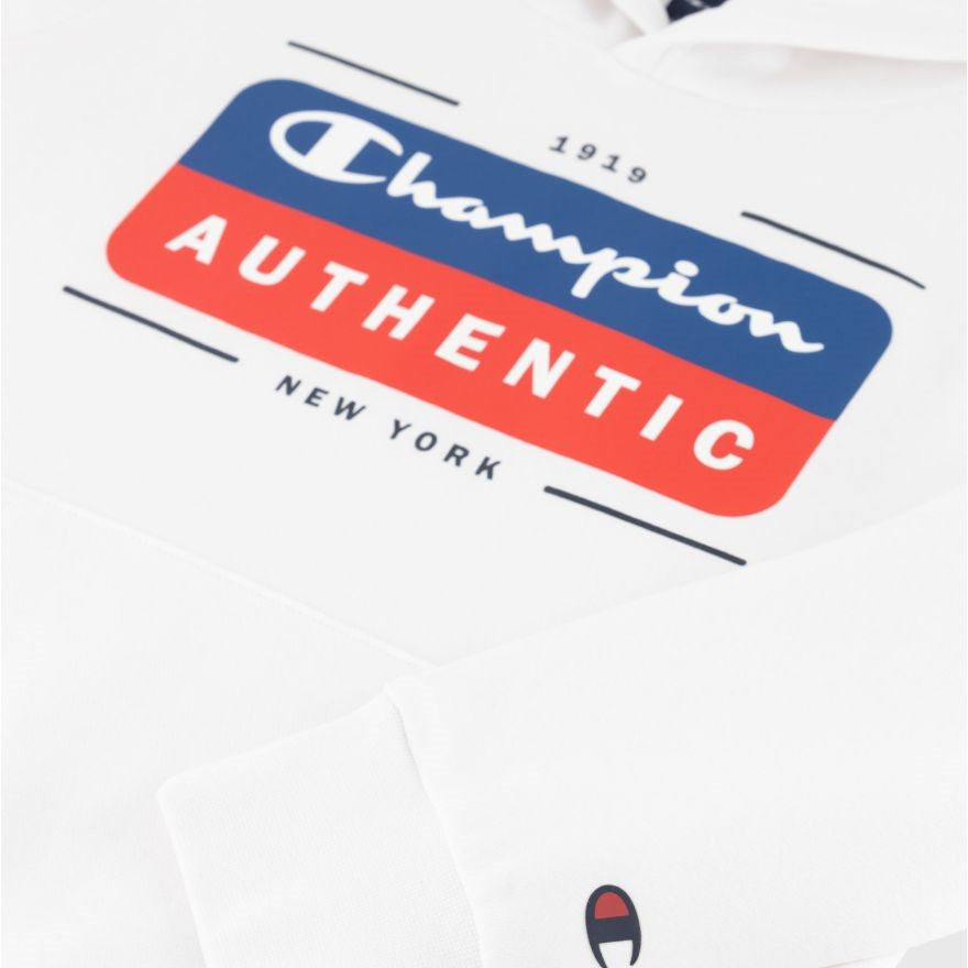 Champion felpa con cappuccio in felpina leggera con logo sul petto Legacy 306512 WW001 bianco