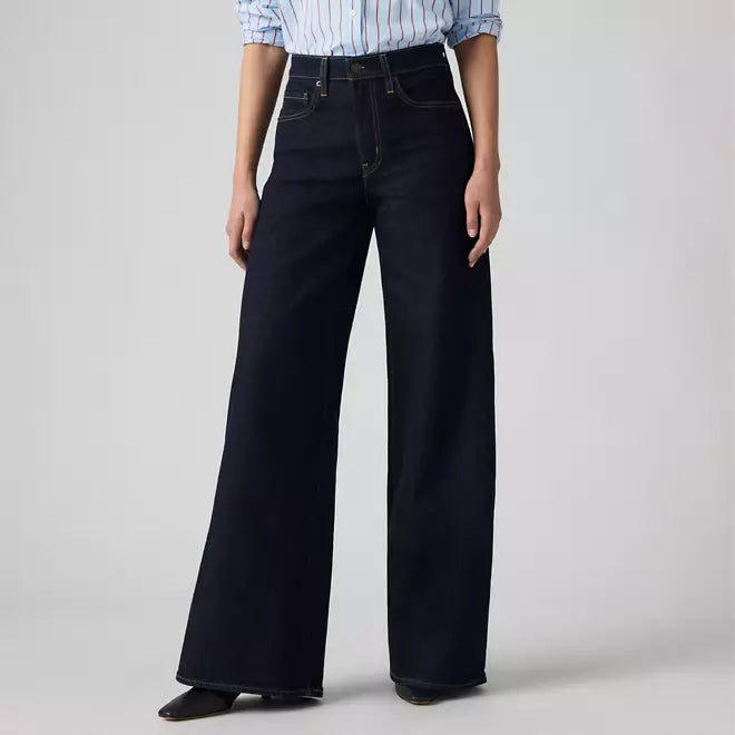 Levi's pantalone jeans da donna 728 a vita alta con gamba ampia 0039B0001 blu scuro