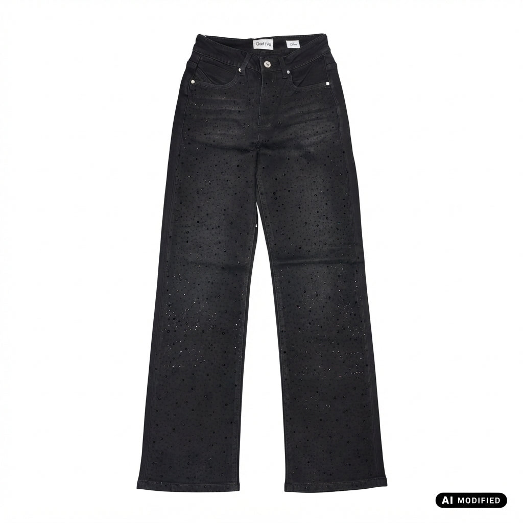 Griffai Pantalone jeans Flare palazzo con strass DGF7326 nero