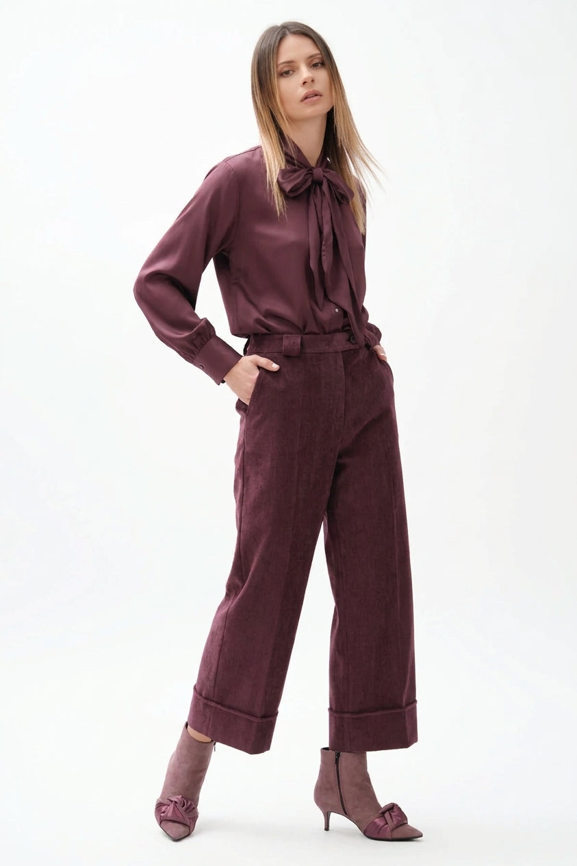 Griffai camicia da donna in raso con foulard DGF7582 bordeaux