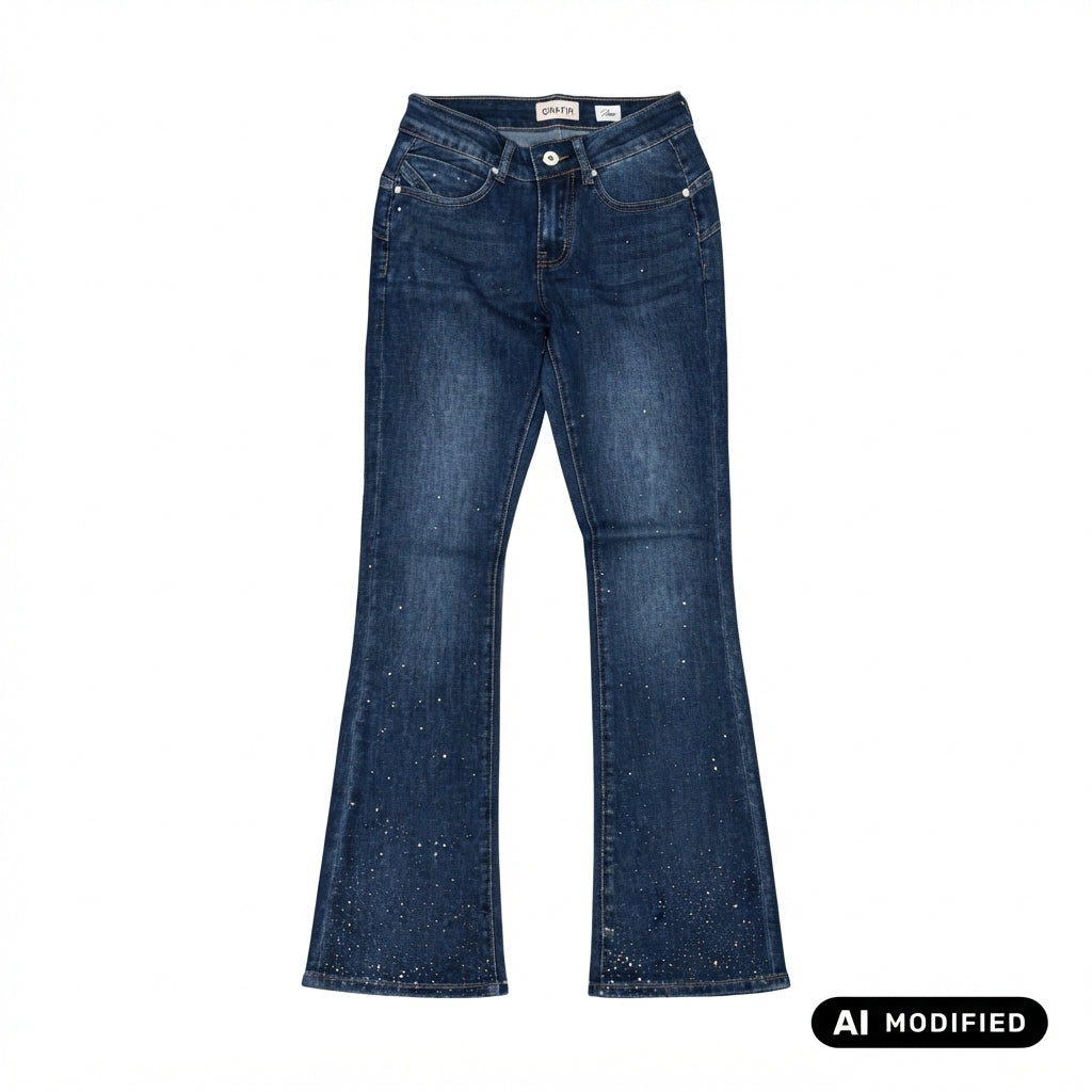 Griffai pantalone donna in jeans Flare zampa con strass DGF7327 blu