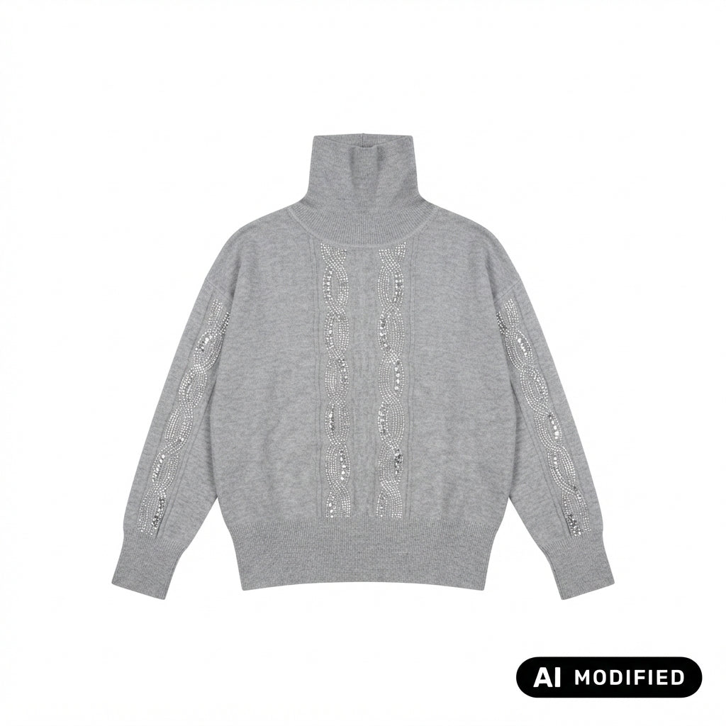 Griffai maglia dolcevita con trecce e strass in viscosa finezza 7 DGF6983 grigio