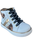 CafèNoir scarpa sneakers alta da bambina con laccio e cerniera laterale C-2351 C1737 bianco