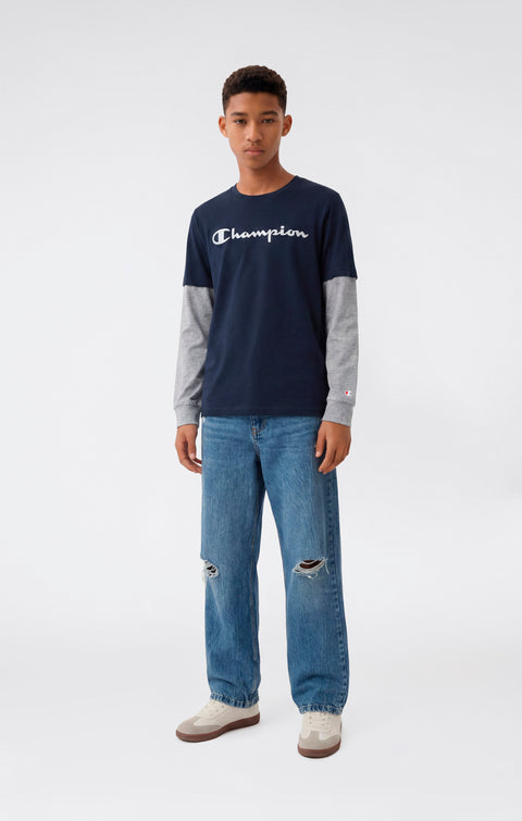 Champion T-shirt manica lunga da ragazzo in cotone leggero 307324-BS501 blu