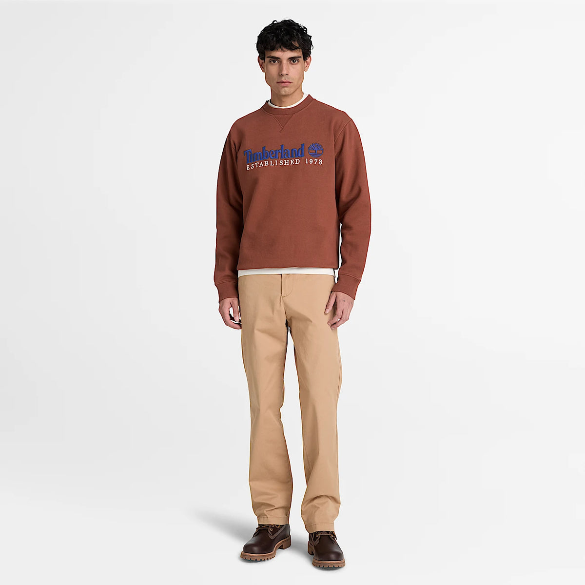 Timberland  felpa girocollo da uomo1973 Embroidered Logo ricamato TBC0YHB7 AIM mattone