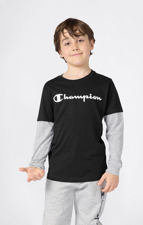 Champion T-shirt manica lunga da ragazzo in cotone leggero 307324-KK002 nero