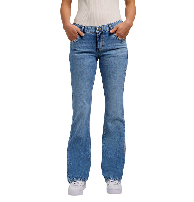 Pantalone jeans Lee Jessica a zampa da donna 112349550 in denim blu chiaro elasticizzato con vestibilità flare e dettagli autentici avanti