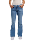 Pantalone jeans Lee Jessica a zampa da donna 112349550 in denim blu chiaro elasticizzato con vestibilità flare e dettagli autentici avanti