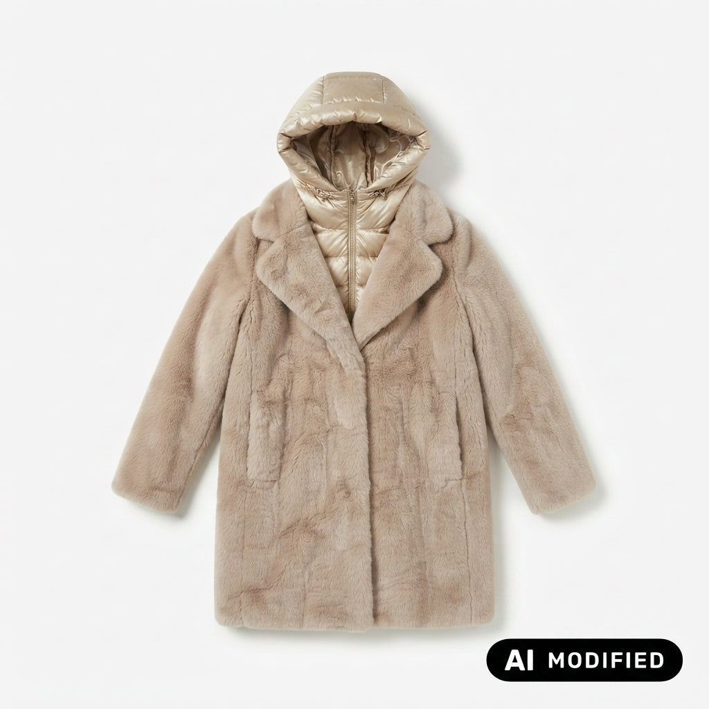 Bomboogie Cappotto lungo in ecopelliccia effetto lapin da donna Odessa Overcoat CW6570TFSB6 170 ostrica