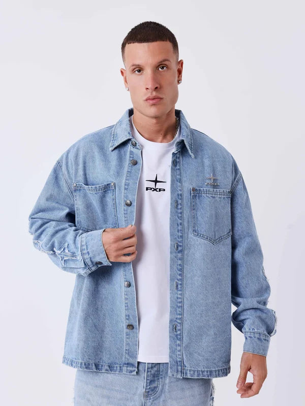 PXP Camicia overshirt in denim con inserti Polaris 2693130 JMC blu