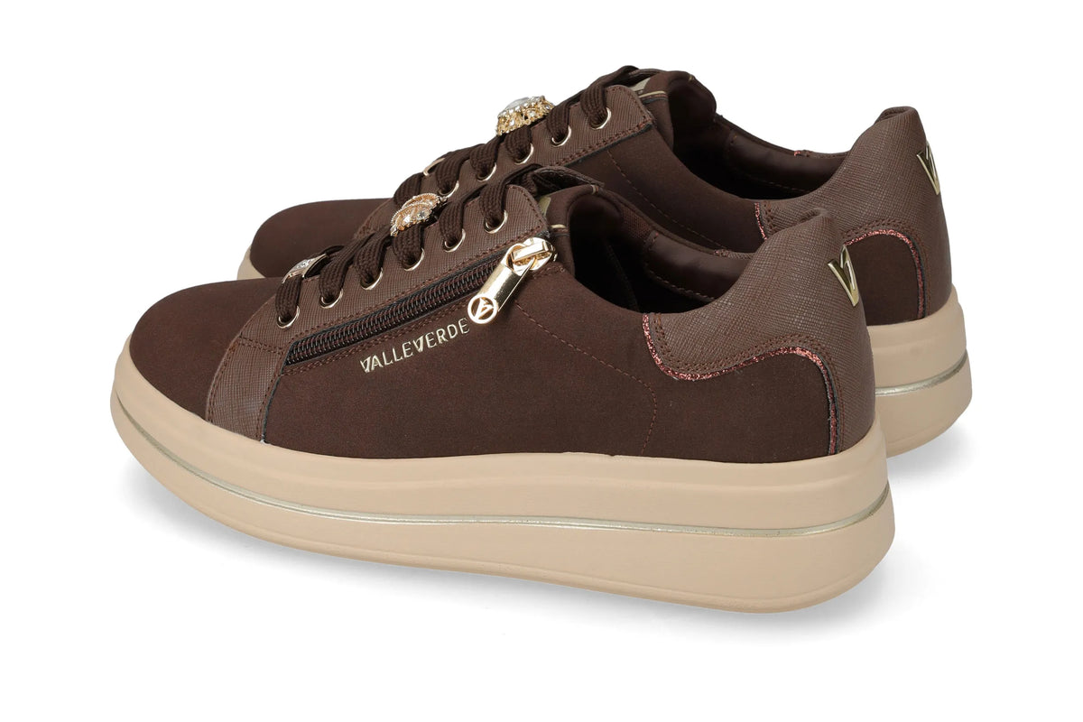 Valleverde scarpa sneakers donna con zeppa 35497 marrone