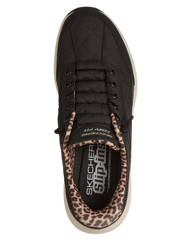 Skechers scarpa sneakers da donna Slip-ins Contour Foam Cozy Fit Leopard Dream 150419-BLK nera