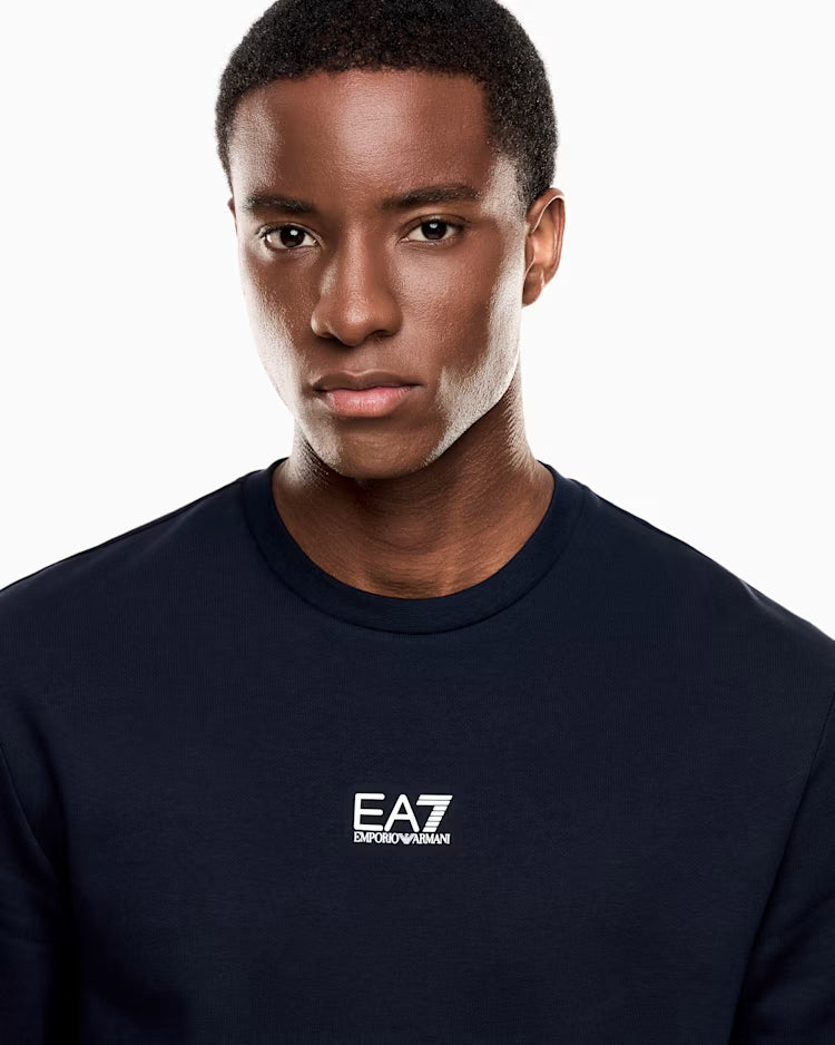 EA7 ARMANI Felpa girocollo da uomo con logo sul petto Core Identity 8NPM34 PJVTZ 1562 blu