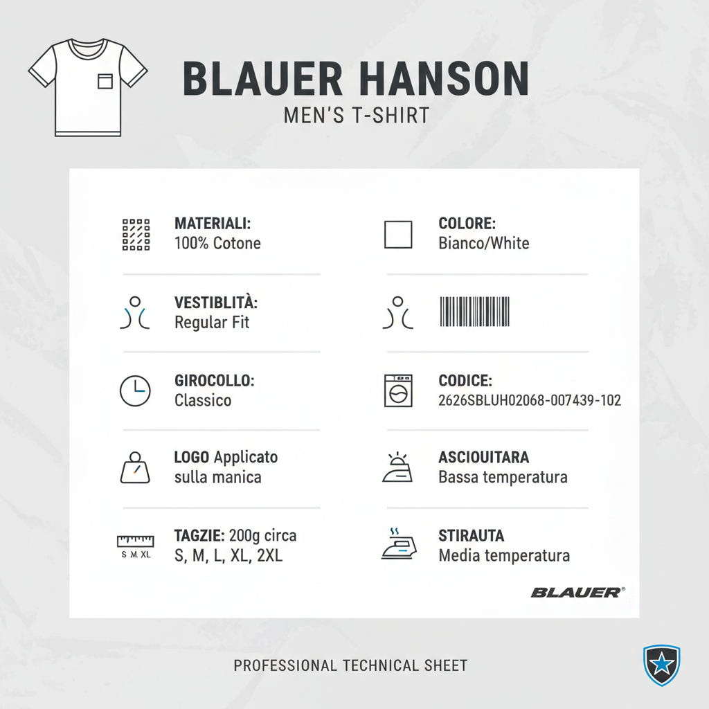 Blauer Hanson 2626SBLUH02068 t-shirt bianca specifiche tecniche cotone regular fit girocollo logo manica taglie S M L XL 2XL