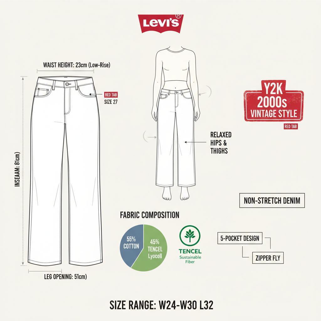 Infografica tecnica Levi's Low Loose jeans - vita bassa 23cm TENCEL Lyocell Y2K misure
