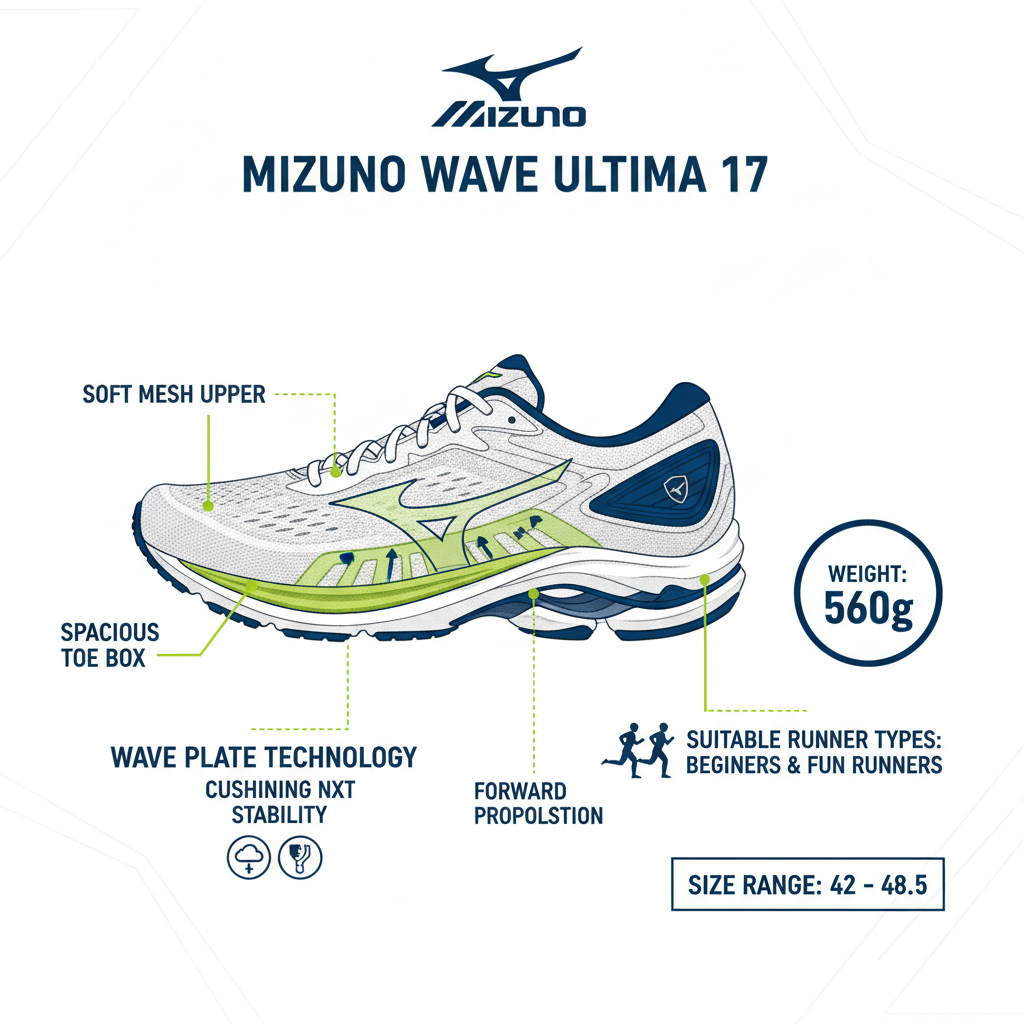 Infografica tecnica Mizuno Wave Ultima 17 - tecnologie ENERZY NXT Wave Plate specifiche