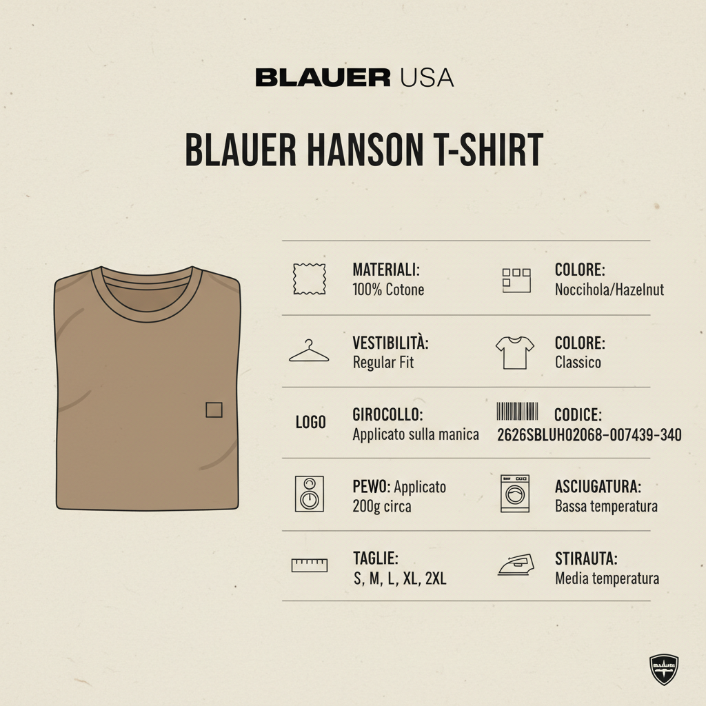 Blauer Hanson 2626SBLUH02068 t-shirt nocciola specifiche tecniche cotone regular fit girocollo logo manica taglie S M L XL 2XL
