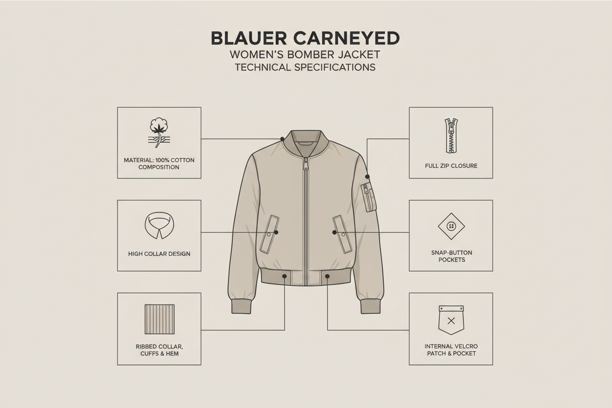 Blauer CARNEYED 26SBLDC04460-007475 giacca bomber donna beige specifiche tecniche cotone collo alto zip tasche snap costina