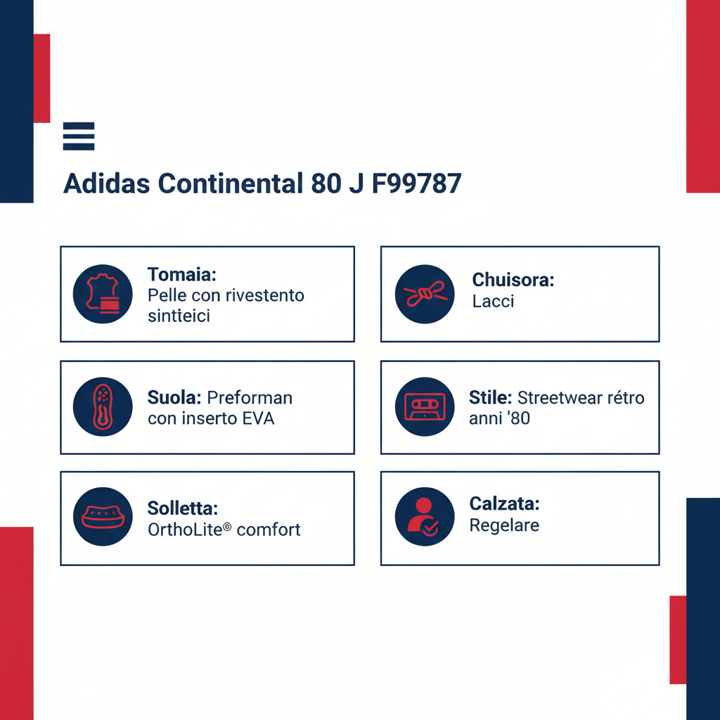 Infografica tecnica Adidas Continental 80 J F99787 - specifiche materiali suola soletta