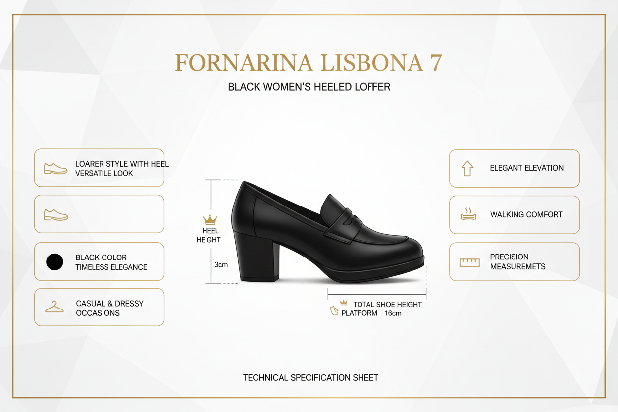 Fornarina mocassino Lisbona 7 black caratteristiche: tacco 10cm, platform 3cm, altezza 16cm, nero versatile, stile casual-elegante, suola antiscivolo