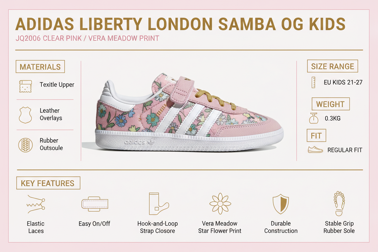 Infografica Adidas Samba Liberty London bimba