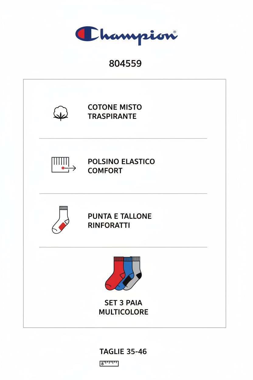 Infografica Champion Calze Champion Calze Corte 804559 Set 3 Paia Cotone Unisex