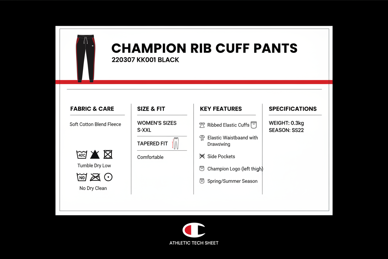 Infografica Champion pantalone donna rib cuff nero