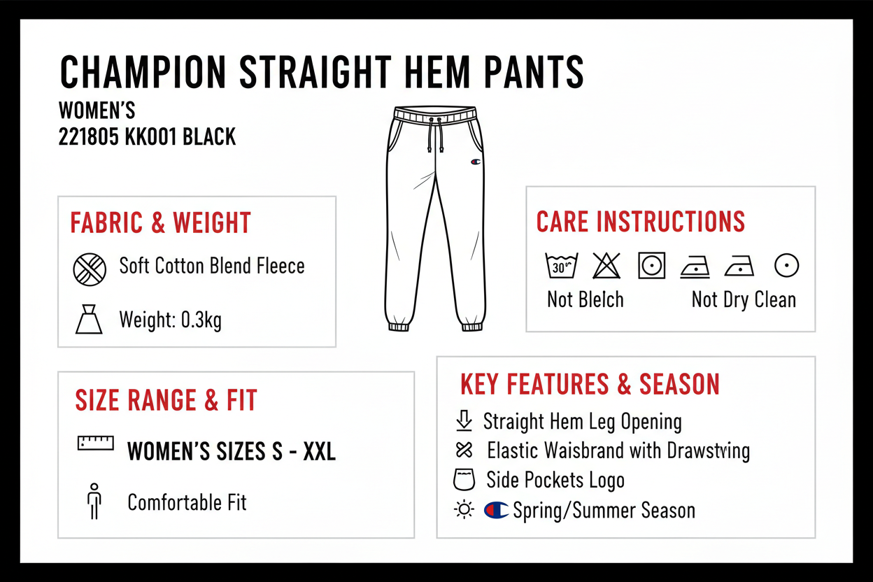 Infografica Champion pantalone donna straight hem nero