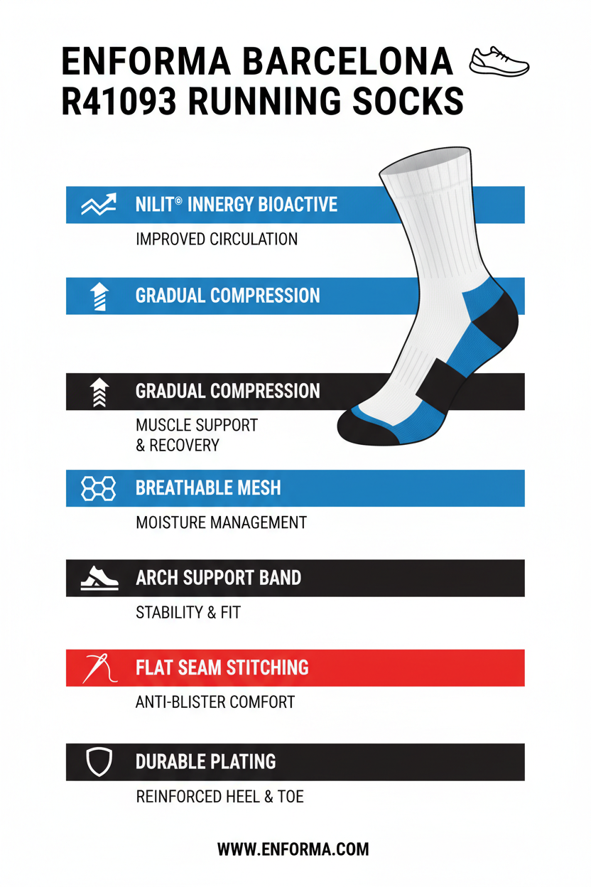 Infografica Enforma Running Enforma Calze Running Barcellona R41093 Bianco Nero Compressione