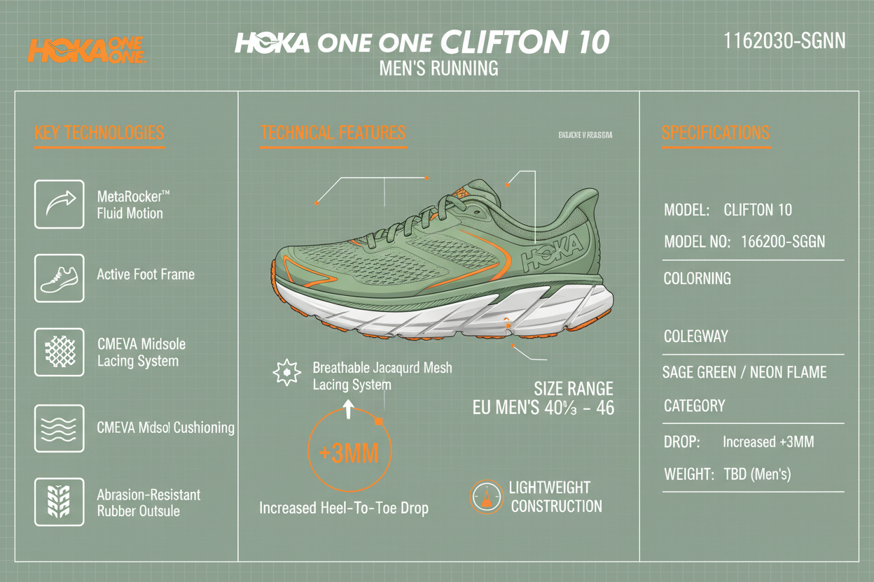 Infografica Hoka Clifton 10 uomo