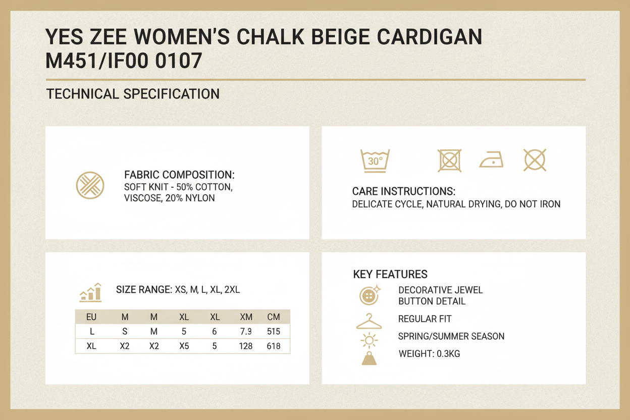 Infografica tecnica cardigan Yes Zee gesso